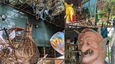 ঢাবিতে আগুনে পুড়ল ‘হাসিনার দানবীয় মুখাকৃতি’সহ দুটি মোটিফ
