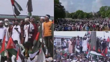 মার্চ ফর গাজা: সকালেই সোহরাওয়ার্দী উদ্যানে মানুষের ঢল